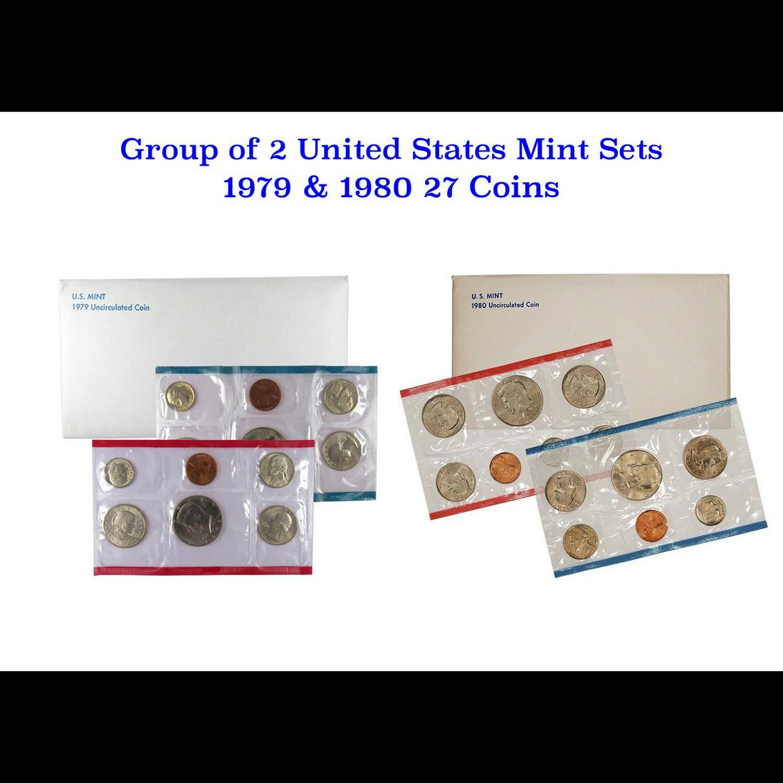 Group of 2 United States Mint Set in Original Government Packaging! From 1979-1980 with 27 Coins (1 of 3)