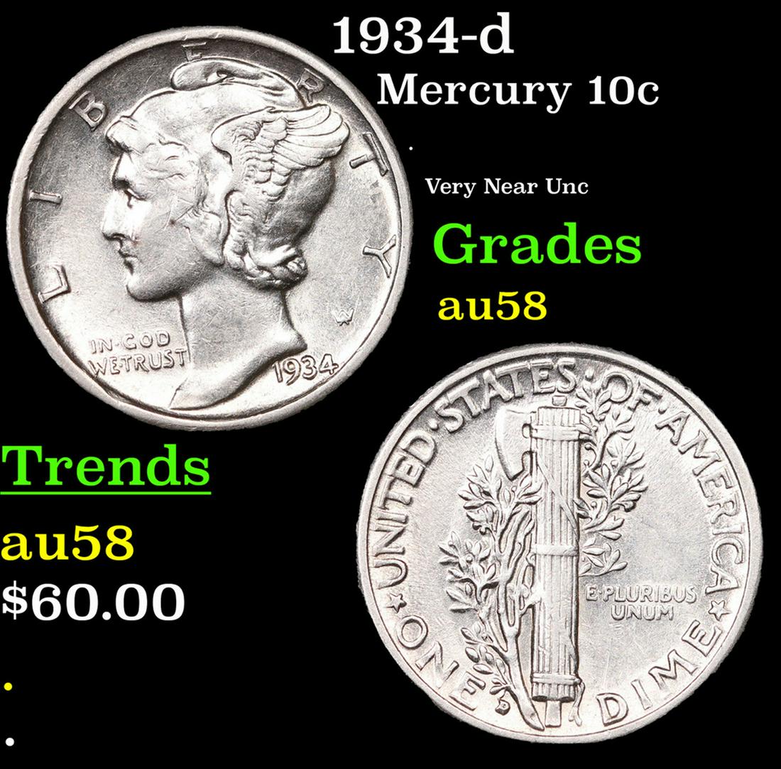 1934-d Mercury Dime 10c Grades GEM+ Unc (1 of 3)
