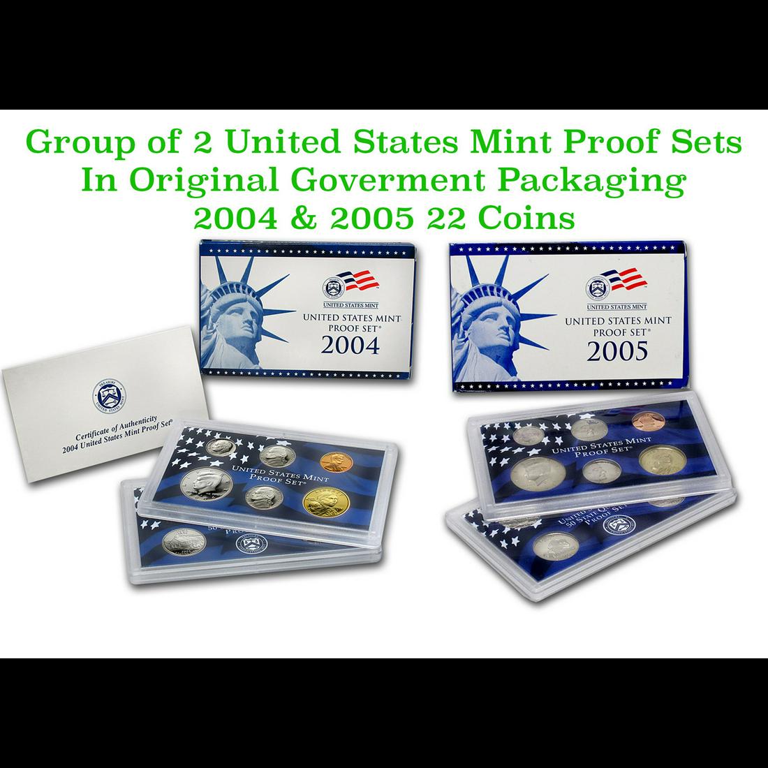Group of 2 United States Mint Proof Sets 2004-2005 22 coins. (1 of 3)
