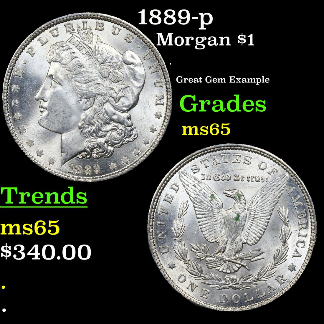 1889-p Morgan Dollar $1 Grades GEM Unc (1 of 3)