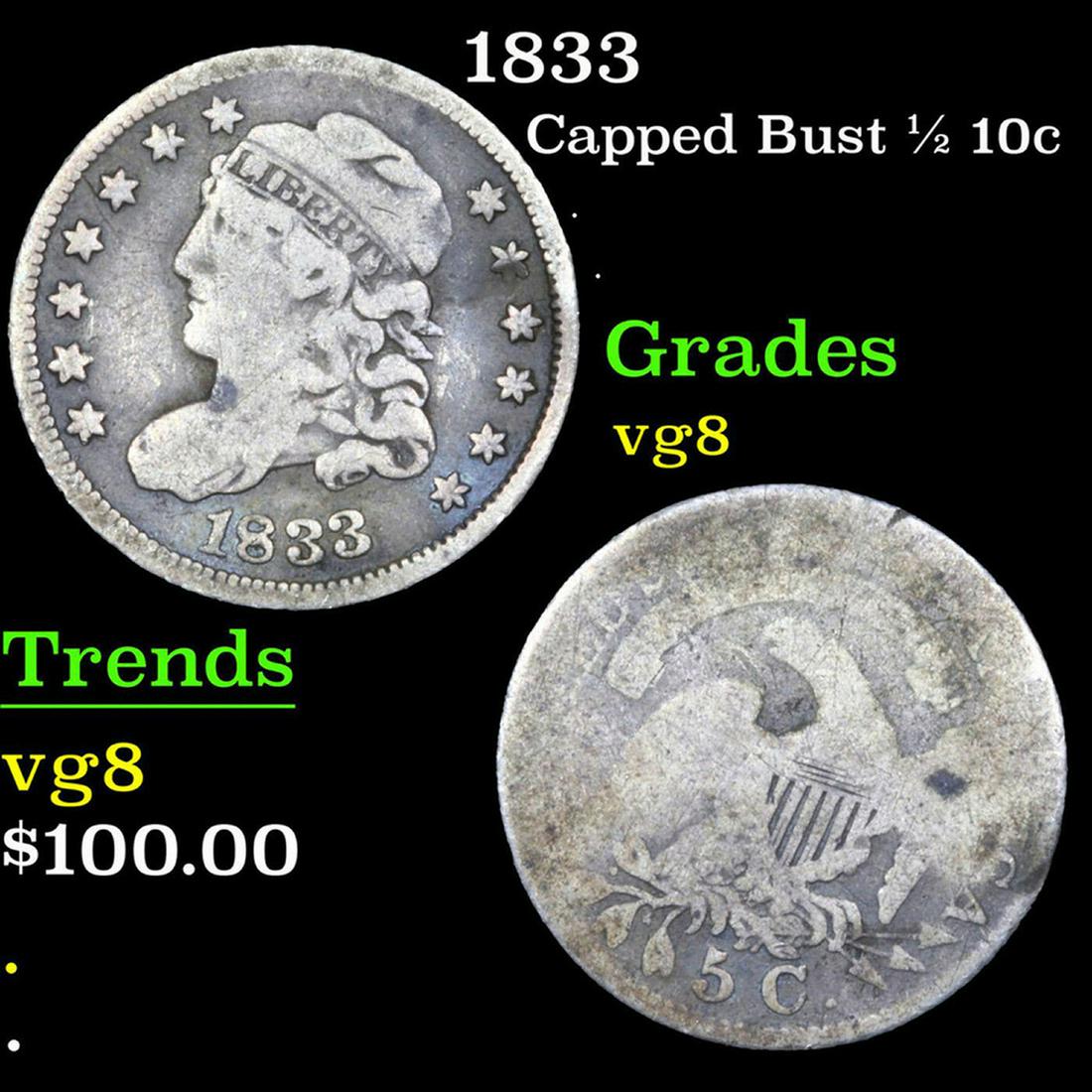 1833 Capped Bust Half Dime 1/2 10c Grades vg, very good (1 of 3)
