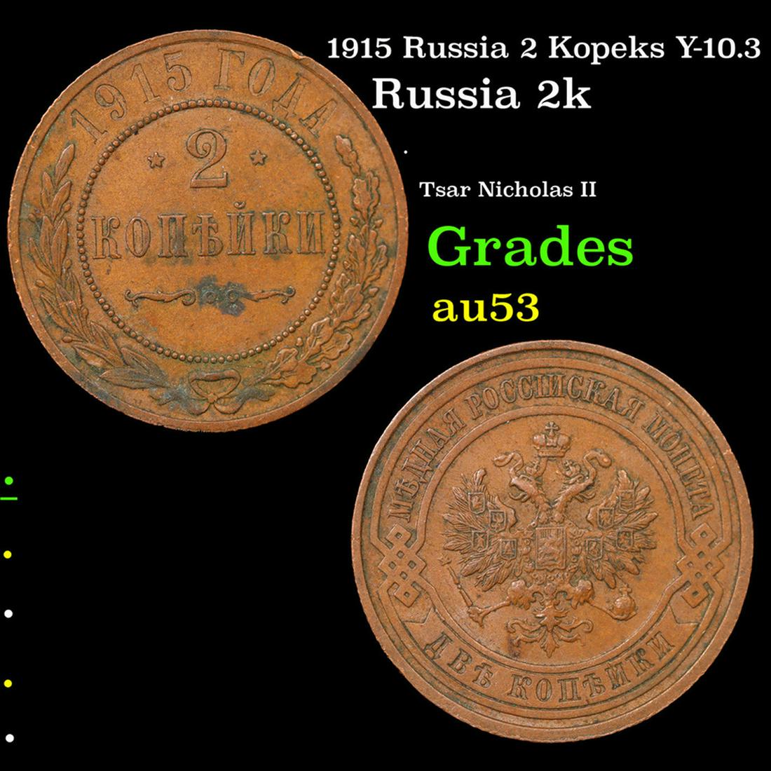 1915 Russia 2 Kopeks Y-10.3 Grades Select AU (1 of 3)
