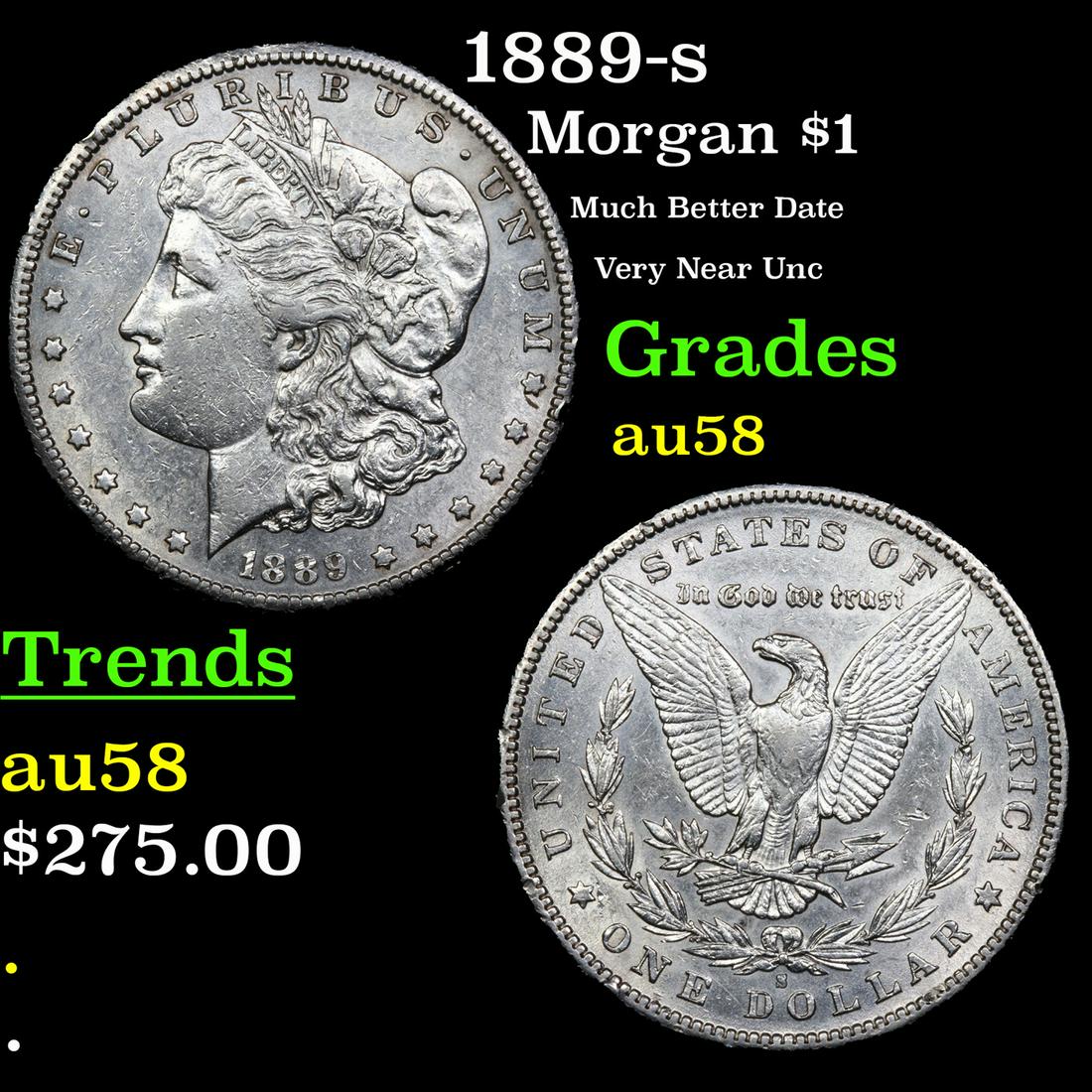 1889-s Morgan Dollar $1 Grades Choice AU/BU Slider (1 of 3)