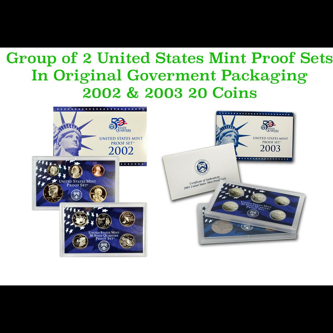 Group of 2 United States Mint Proof Sets 2002-2003 20 coins. (1 of 3)