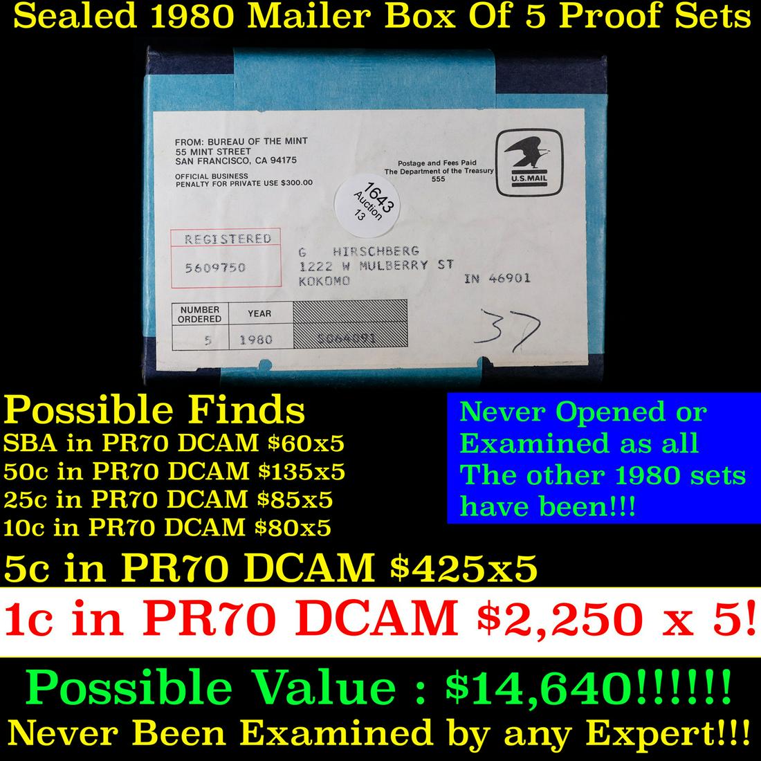 Original sealed Box of 5x 1980 United States Mint Proof Set's (1 of 2)