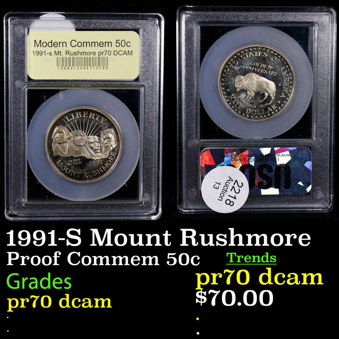 Proof 1991-S Mount Rushmore Modern Commem Half Dollar 50c Graded GEM++ Proof Deep Cameo By USCG (1 of 3)