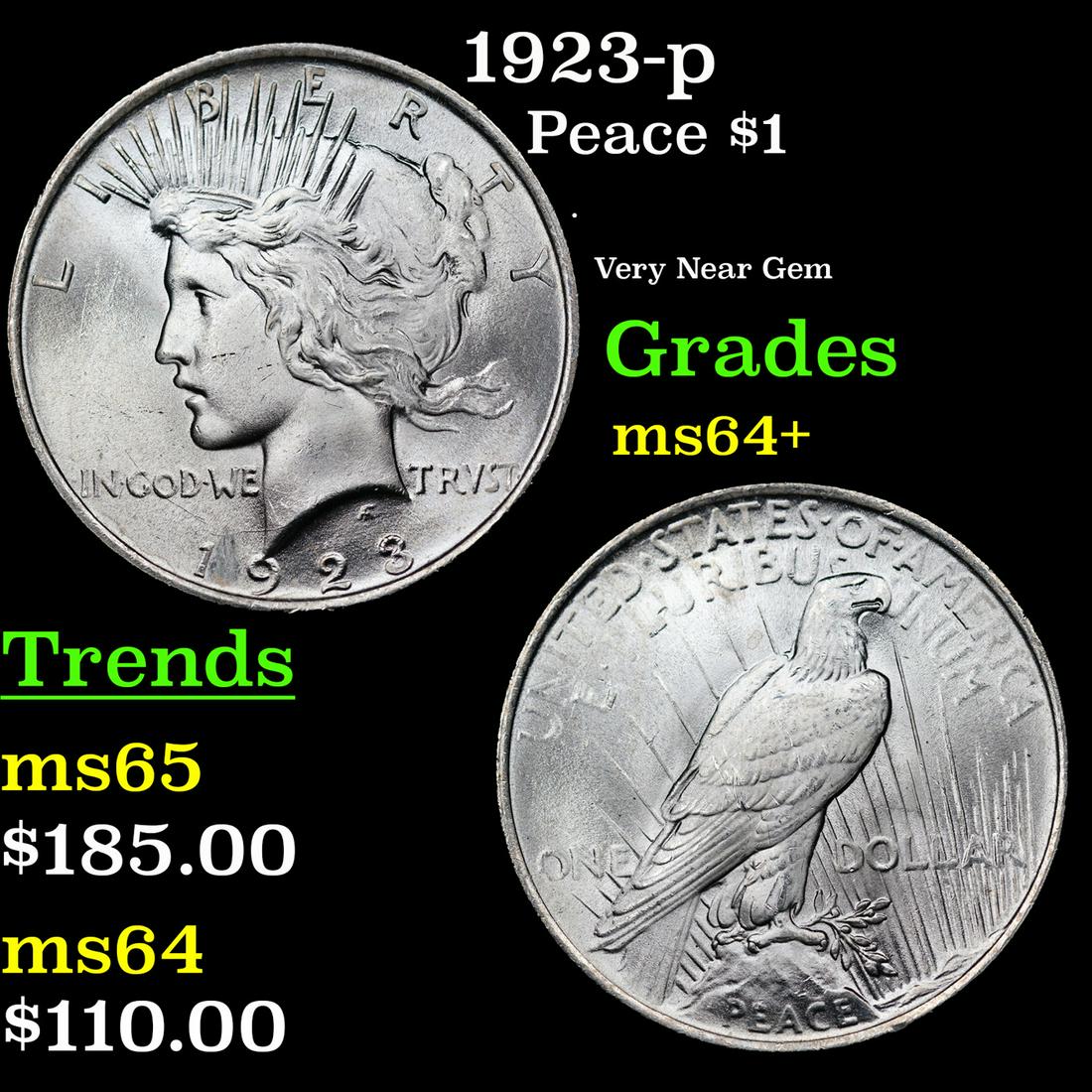 1923-p Peace Dollar $1 Grades Choice+ Unc (1 of 3)