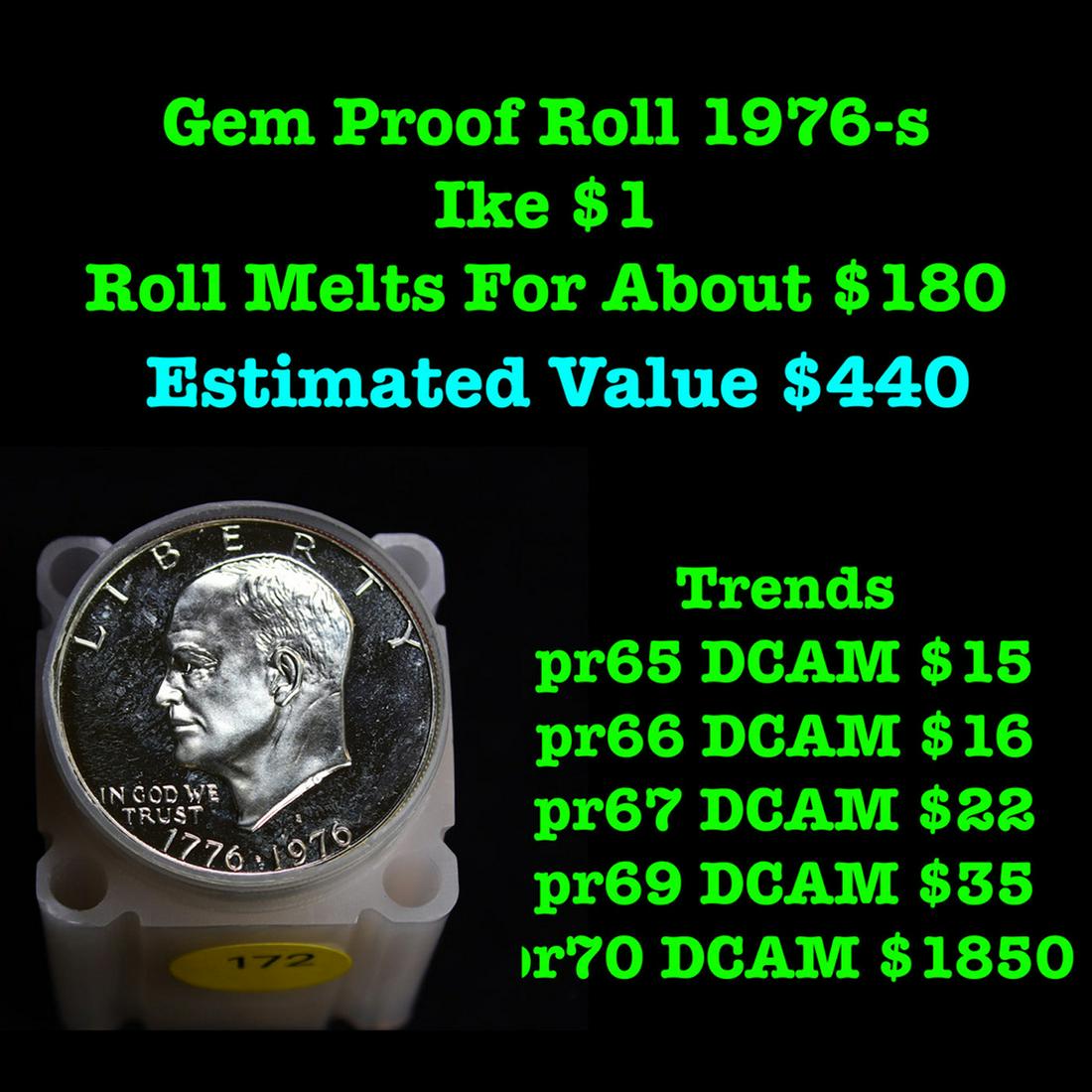 Full Roll Silver Proof Bi-Centennial 1976-s Eisenhower 'Ike' Dollars. 20 Coins total. (1 of 3)