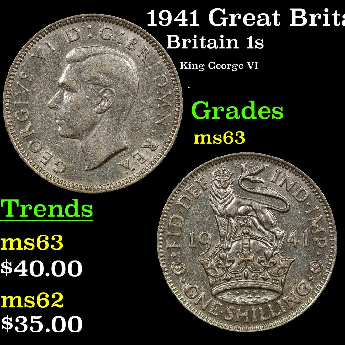 1941 Great Britain 1 Shilling Silver KM# 853 Grades Select Unc (1 of 3)