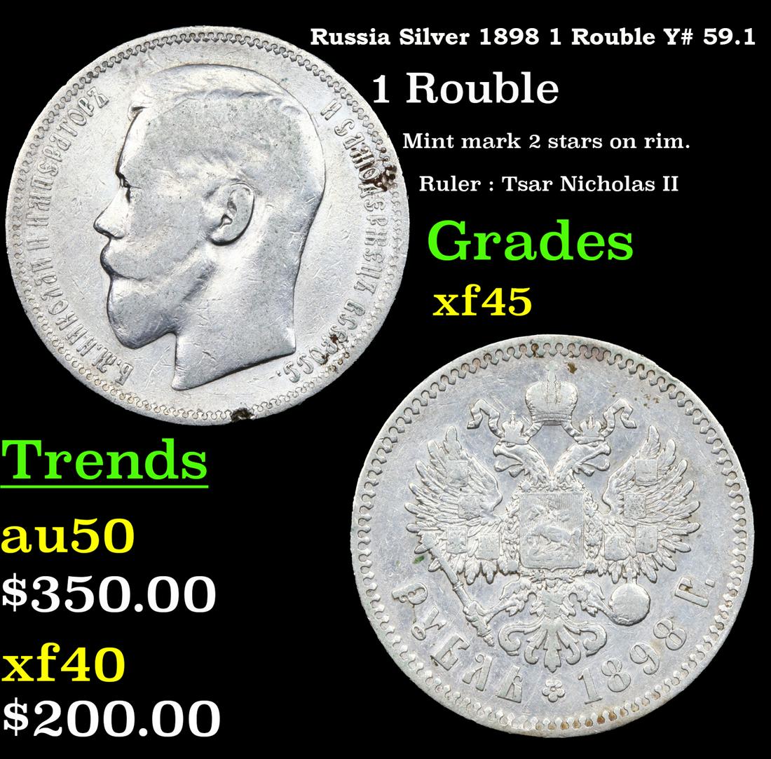 Russia Silver 1898 1 Rouble Y# 59.1 Grades xf+ (1 of 3)