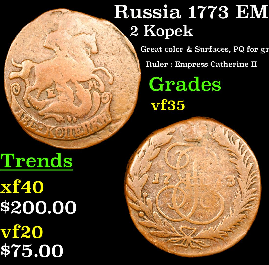 Russia 1773 EM 2  Kopek C# 58.3 Grades vf++ (1 of 3)