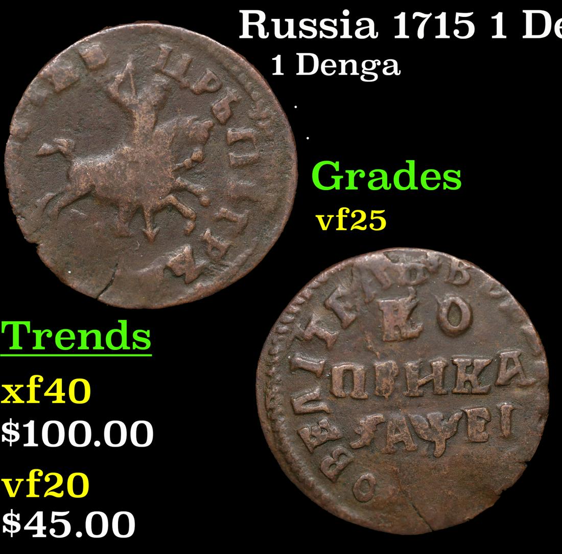 Russia 1715 1 Denga (1/2 Kopek) Grades vf+ (1 of 3)