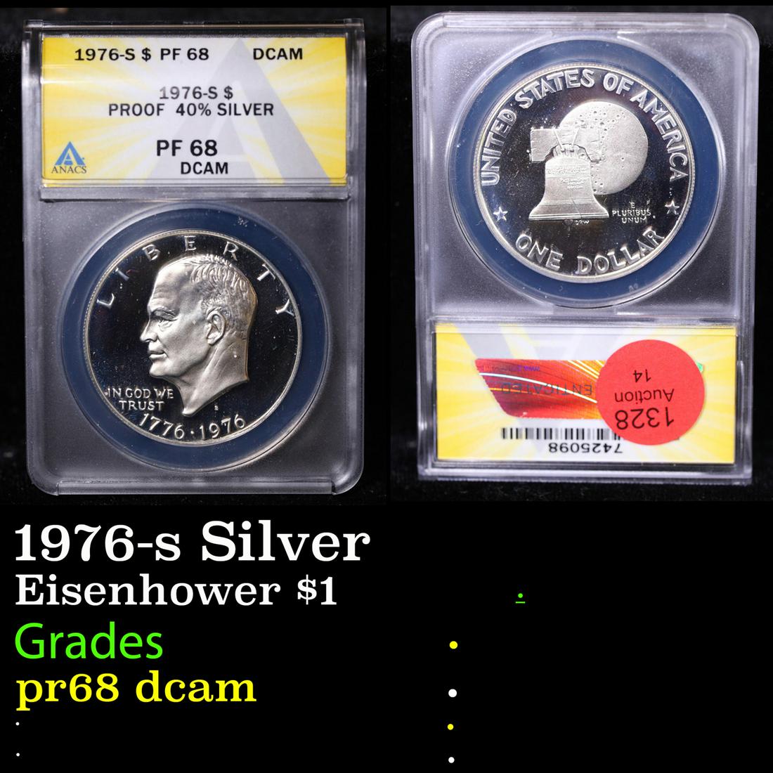 Proof ANACS 1976-s Silver Eisenhower Dollar $1 Graded pr68 dcam By ANACS (1 of 3)