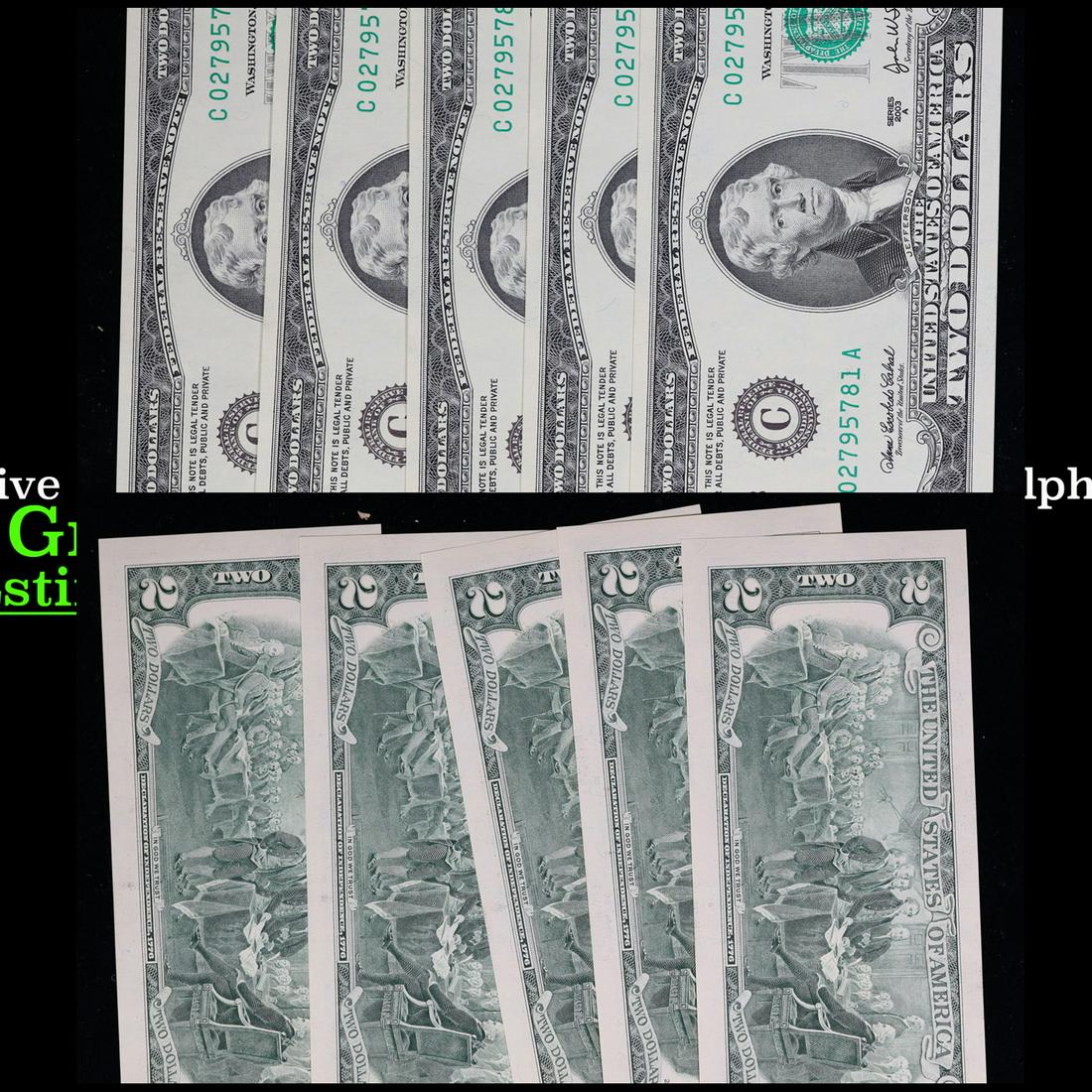 5x Consecutive 2003A $2 Federal Reserve Notes (Philadelphia, PA), All CU Grades CU (1 of 3)