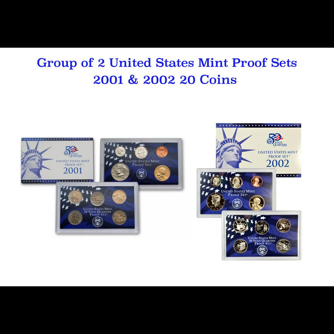 Group of 2 United States Mint Proof Sets 2001-2002 20 coins. (1 of 3)