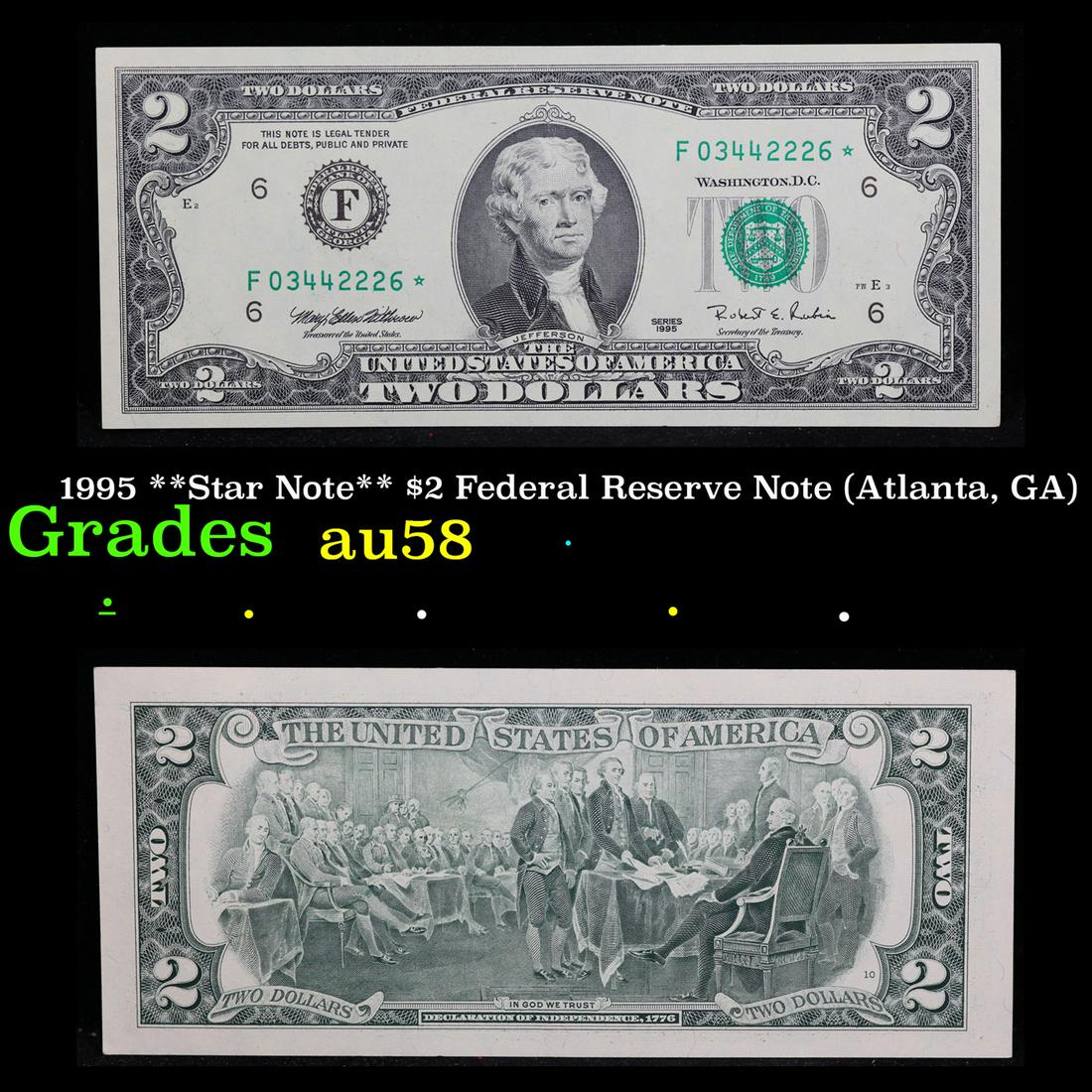 1995 **Star Note** $2 Federal Reserve Note (Atlanta, GA) Grades Choice AU/BU Slider (1 of 3)