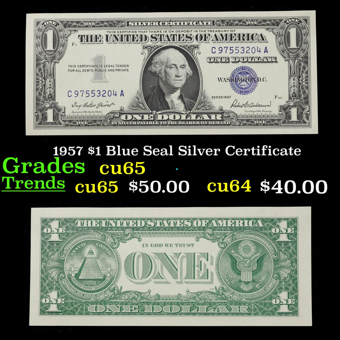 1957 $1 Blue Seal Silver Certificate Grades Gem CU (1 of 3)