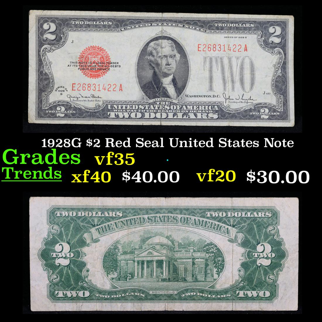 1928G $2 Red Seal United States Note Grades vf++ (1 of 3)