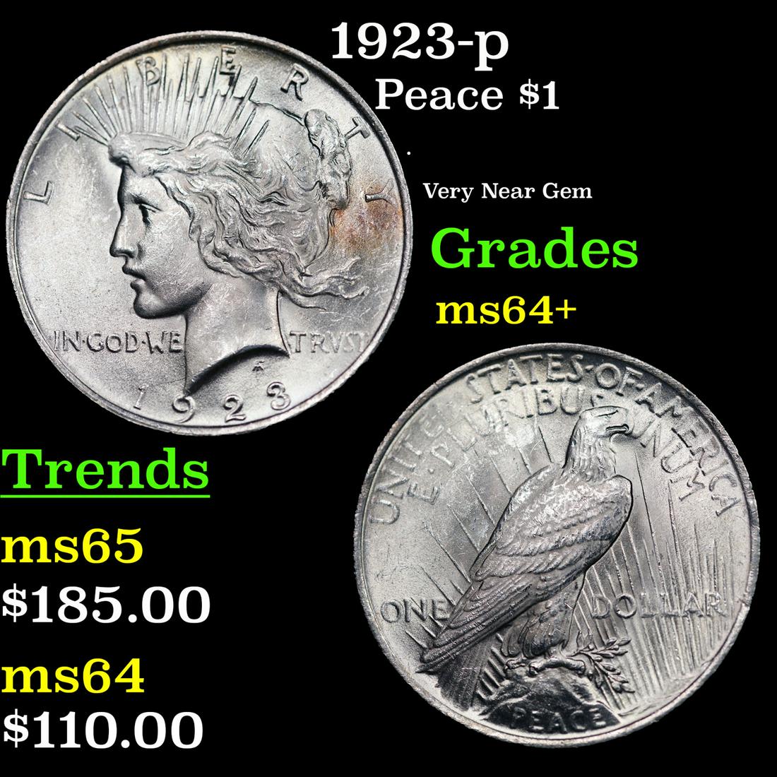 1923-p Peace Dollar $1 Grades Choice+ Unc (1 of 3)