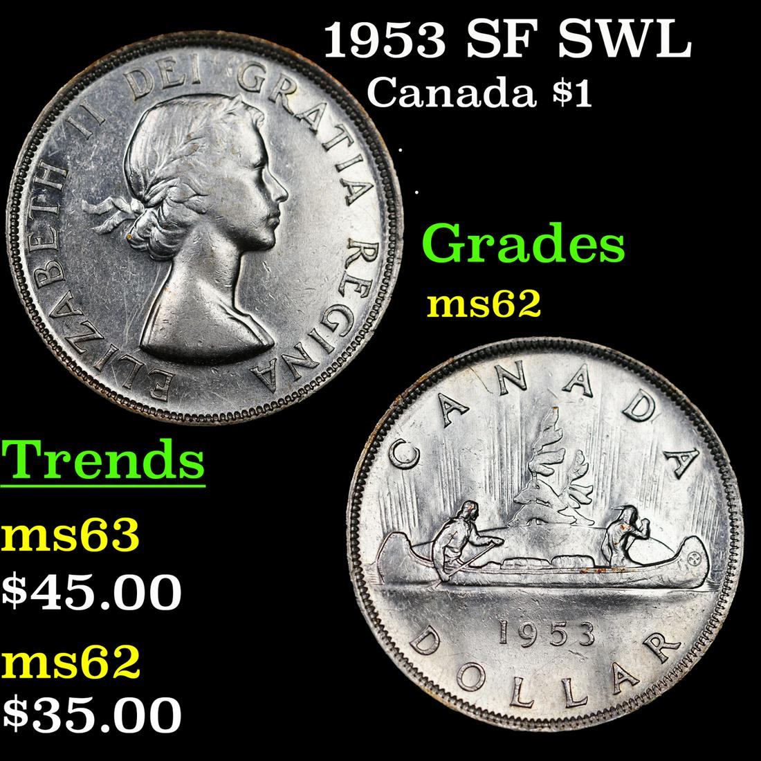 1953 SF SWL Canada Dollar $1 Grades Select Unc (1 of 3)