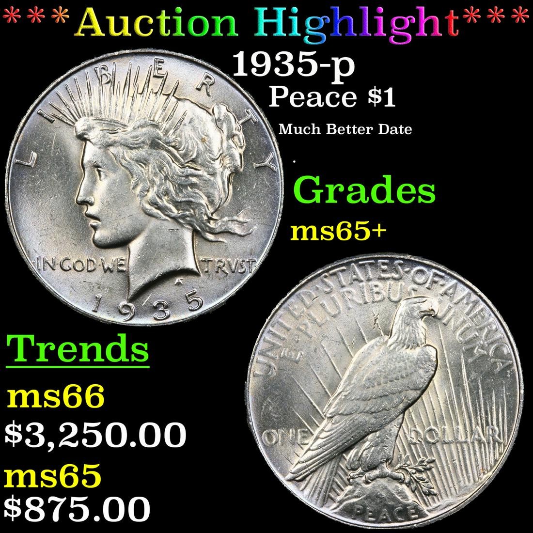 ***Auction Highlight*** 1935-p Peace Dollar $1 Grades GEM+ Unc By SEGS (fc) (1 of 5)