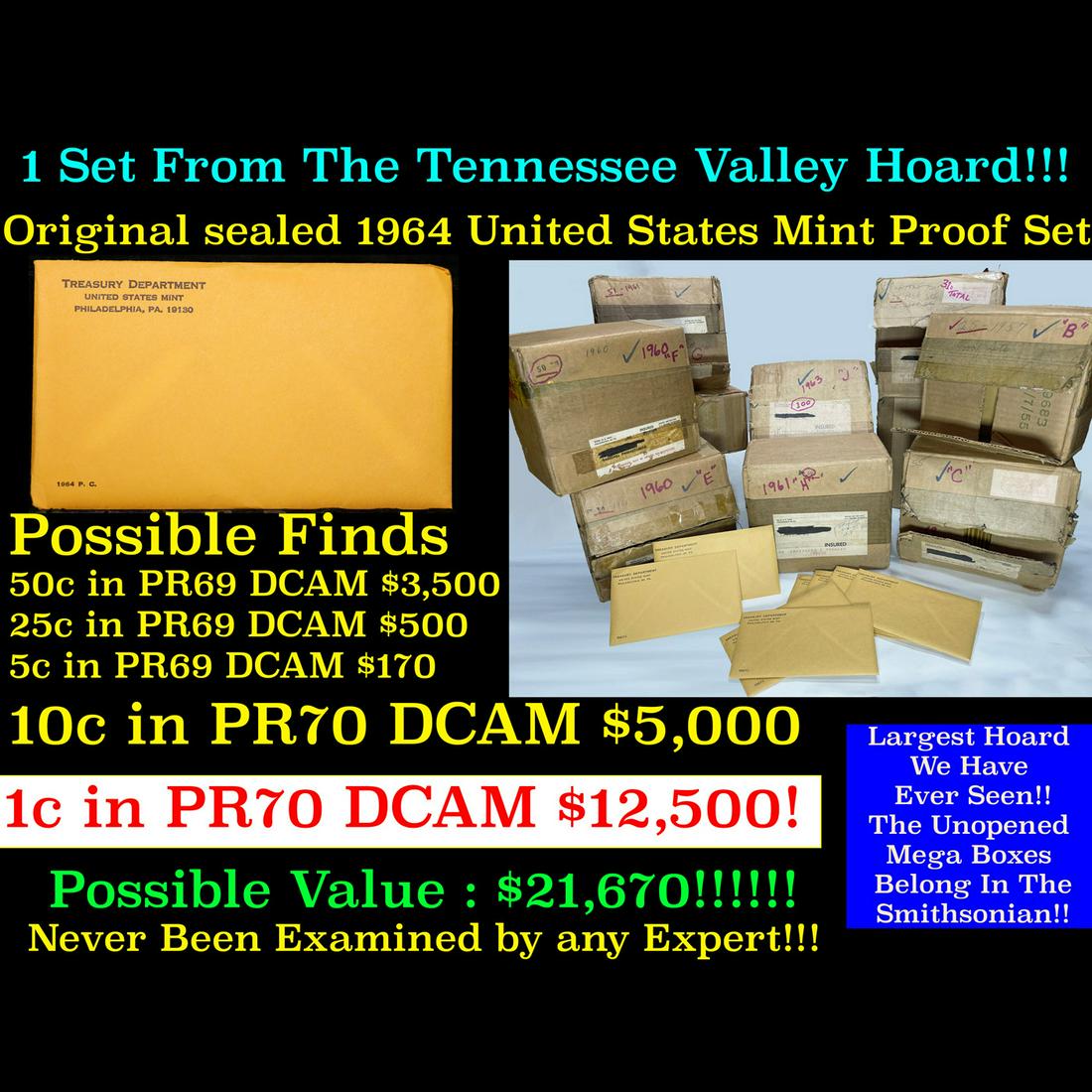 Original sealed 1964 United States Mint Proof Set Tennessee Valley Hoard (1 of 18)