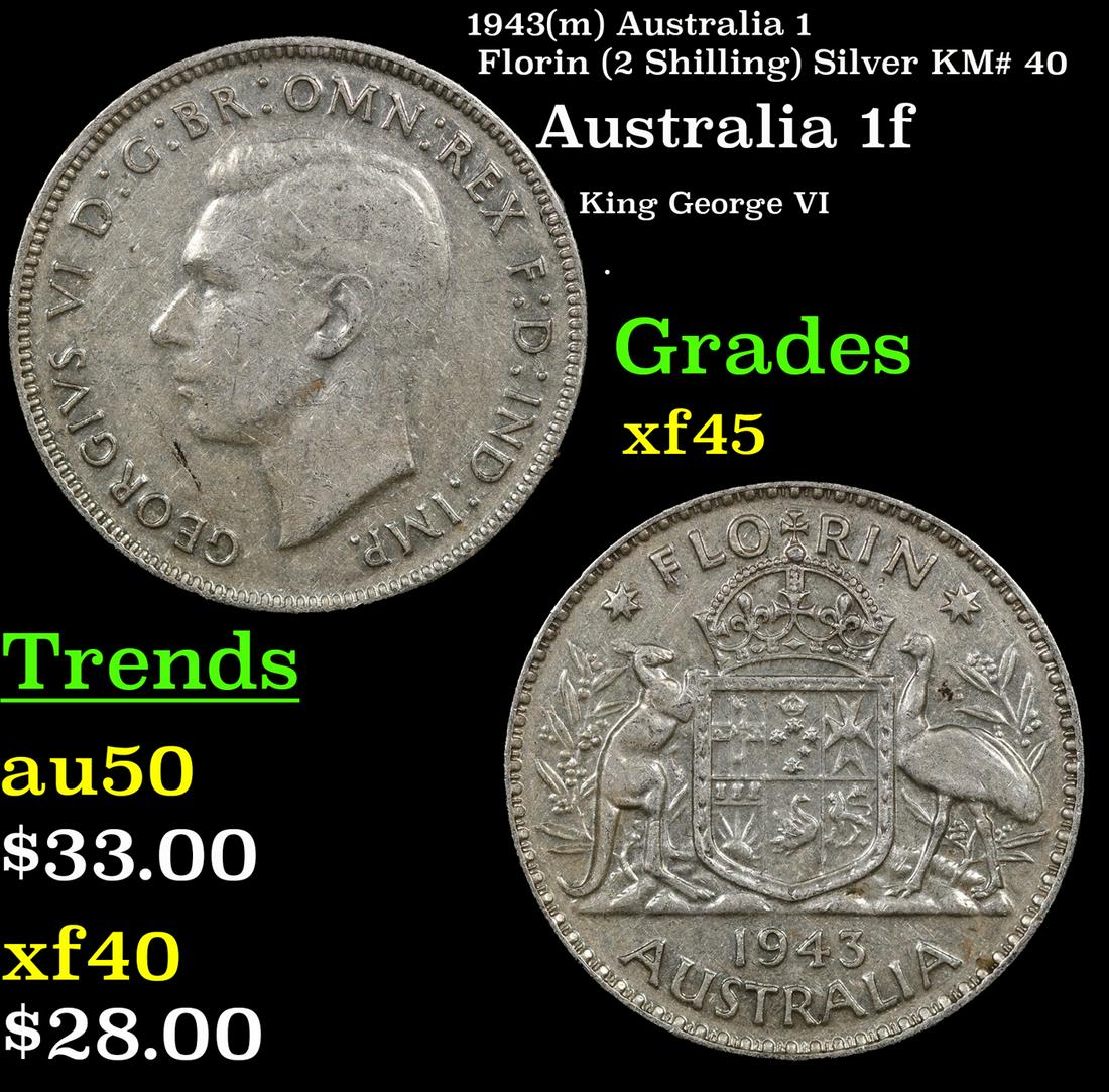 1943(m) Australia 1 Florin (2 Shilling) Silver KM# 40 Grades xf+ (1 of 3)