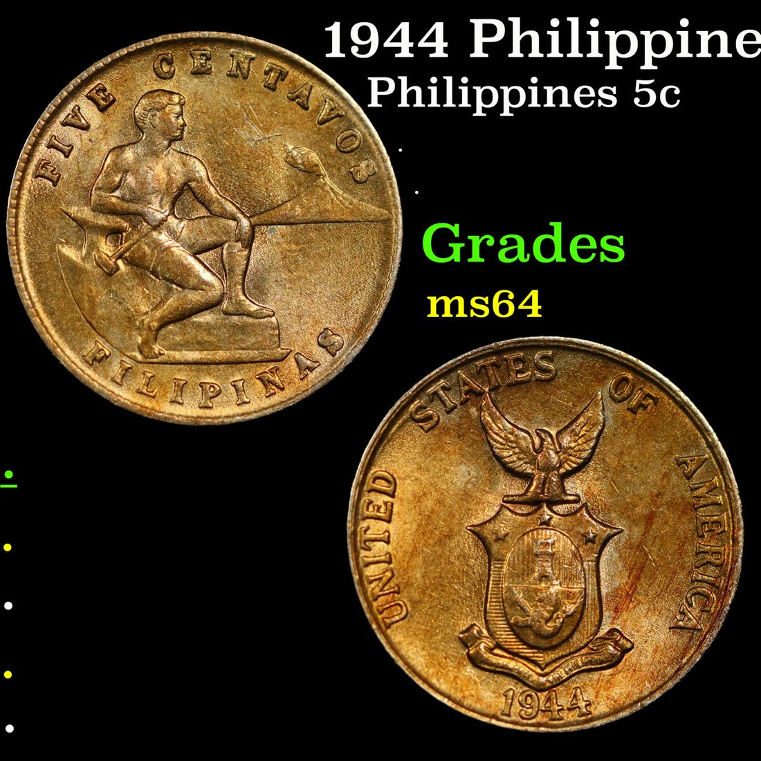 1944 Philippines 5 Centavos KM# 180a Grades Choice Unc (1 of 3)