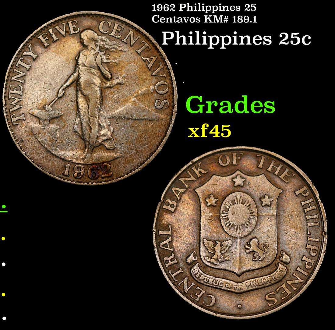 1962 Philippines 25 Centavos KM# 189.1 Grades xf+ (1 of 3)