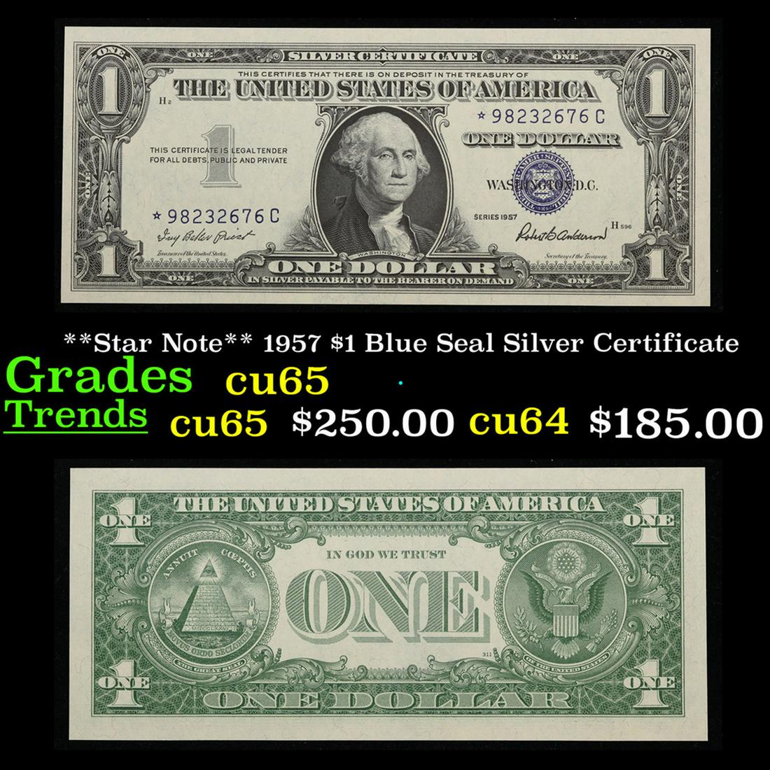 **Star Note** 1957 $1 Blue Seal Silver Certificate Grades Gem CU (1 of 3)
