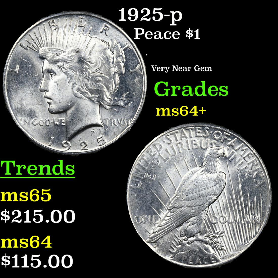 1925-p Peace Dollar $1 Grades Choice+ Unc (1 of 3)