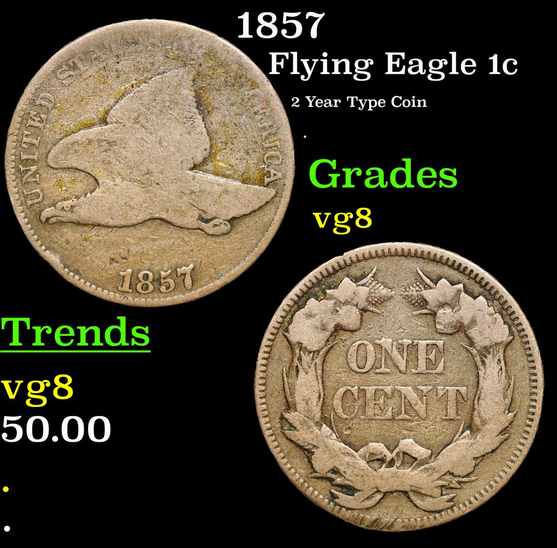 1857 Flying Eagle Cent 1c Grades vg, very good (1 of 3)