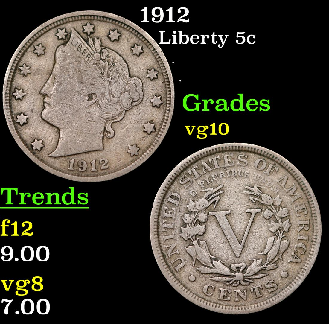 1912 Liberty Nickel 5c Grades vg+ (1 of 3)