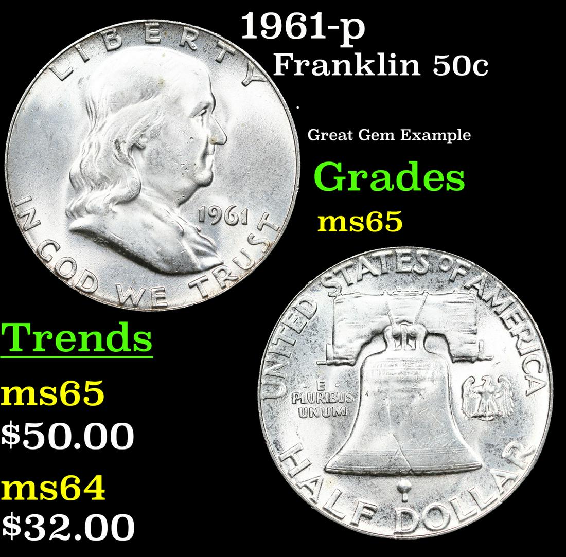 1961-p Franklin Half Dollar 50c Grades GEM Unc (1 of 3)