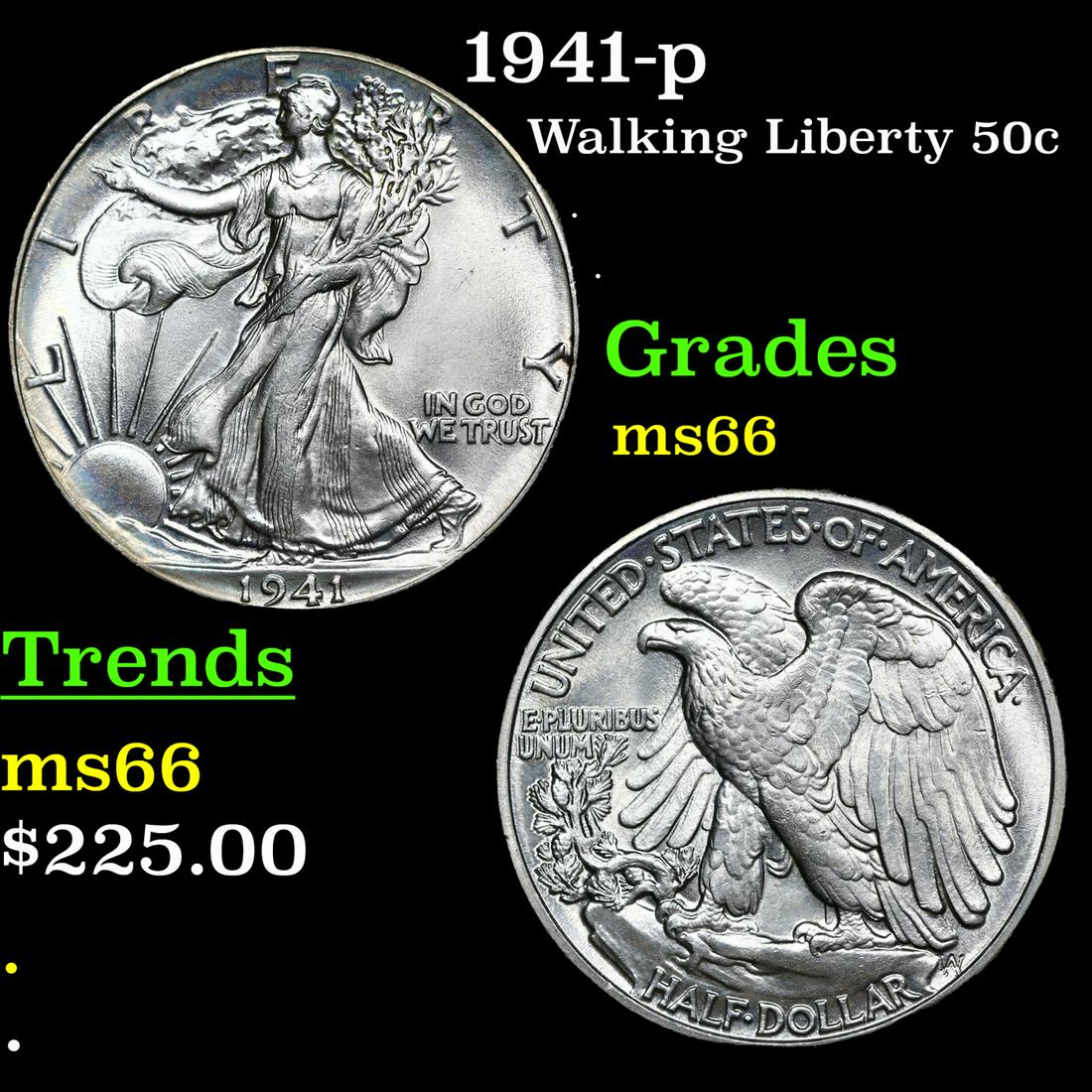 1941-p Walking Liberty Half Dollar 50c Grades GEM+ Unc (1 of 3)