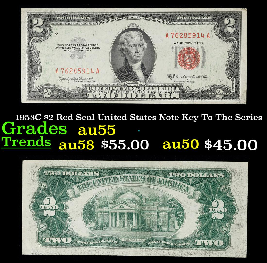 1953C $2 Red Seal United States Note Key To The Series Grades Choice AU (1 of 3)
