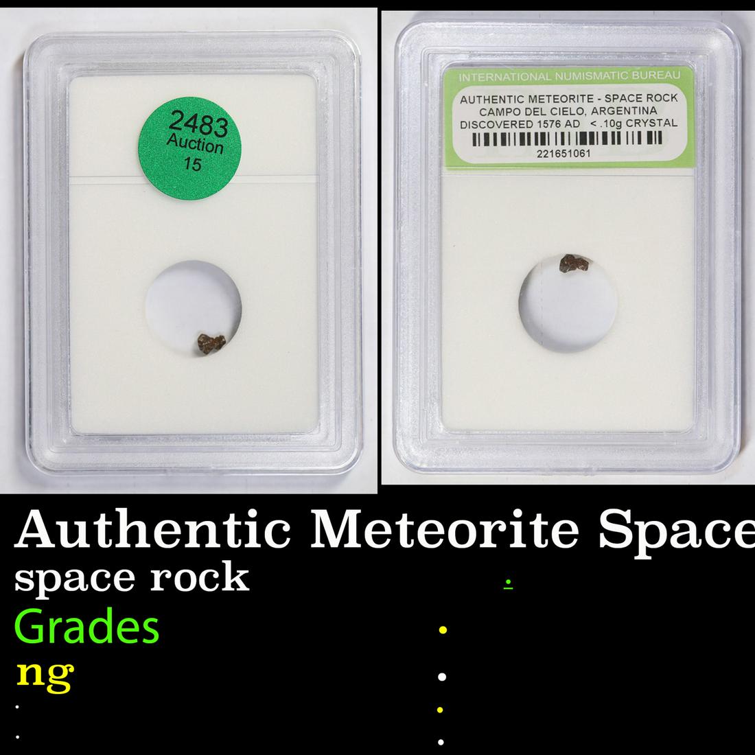 Authentic Meteorite Space Rock, Campo del Cielo Argentina, Discovered 1576AD <.19g Crystal Graded By (1 of 3)