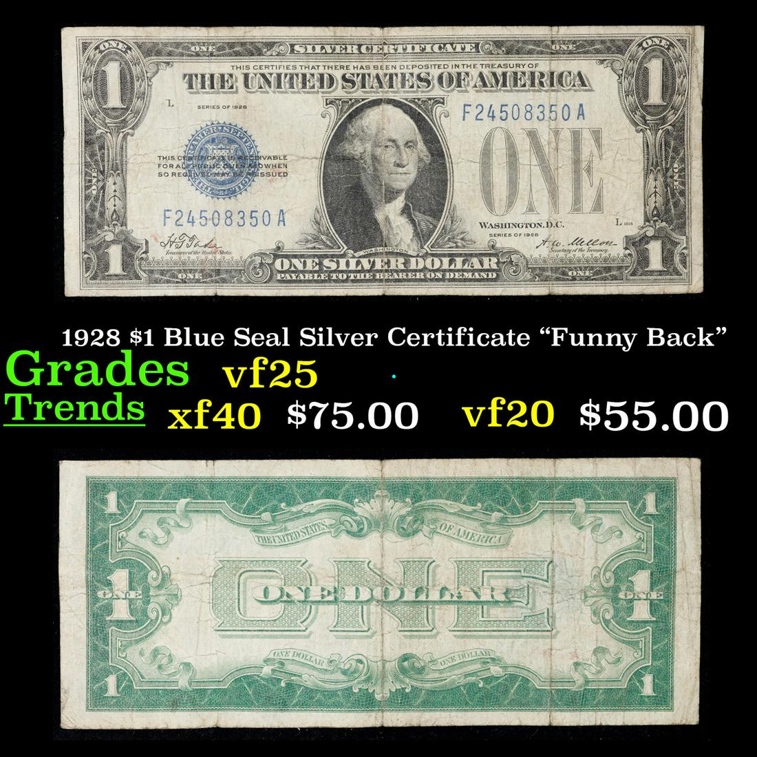 1928 $1 Blue Seal Silver Certificate "Funny Back" Grades vf+ (1 of 3)