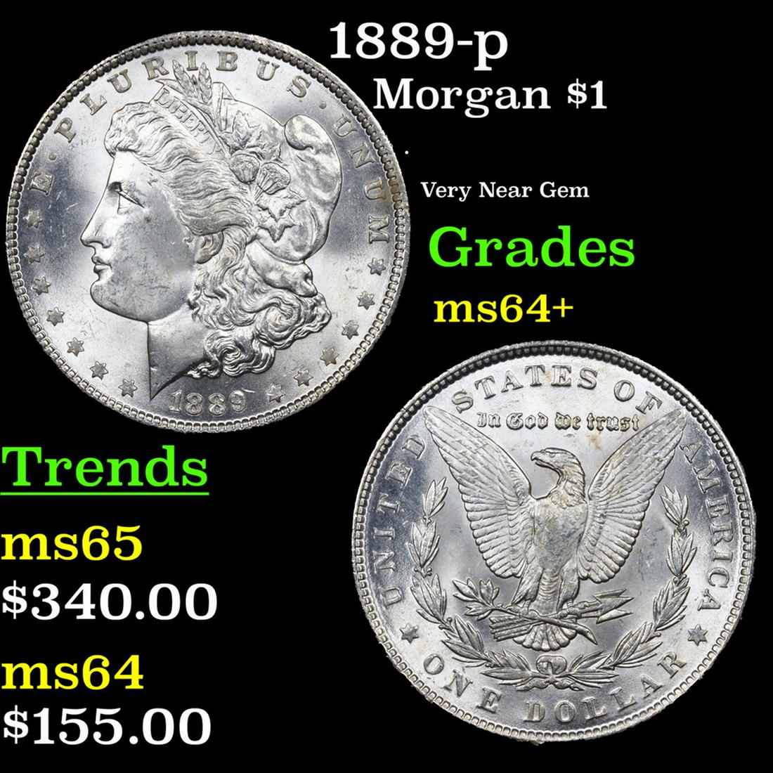 1889-p Morgan Dollar $1 Grades Choice+ Unc (1 of 3)