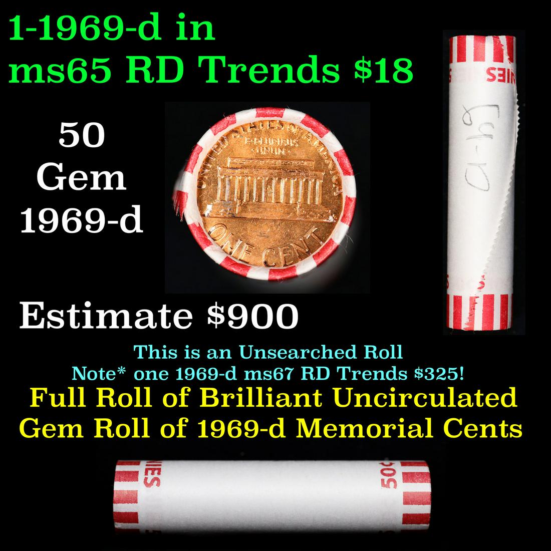 Shotgun Lincoln 1c roll, 1964-d 50 pcs Bank Wrapper.: Shotgun Lincoln 1c roll, 1964-d 50 pcs Bank Wrapper.. A terrific Shotgun roll of Lincoln cents. Most if not all coin should be cherry red.
