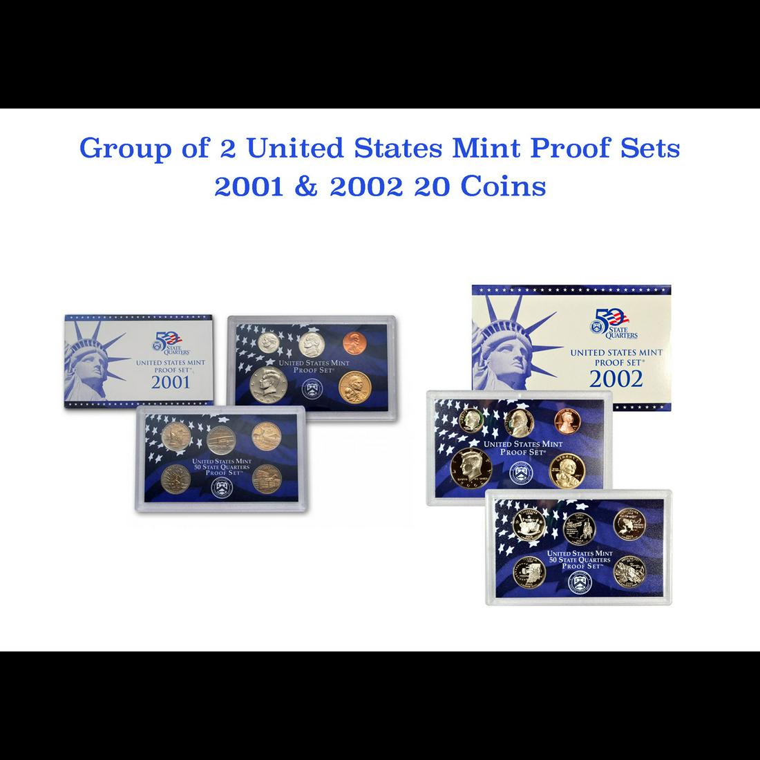 Group of 2 United States Mint Proof Sets 2001-2002 20 coins. (1 of 3)