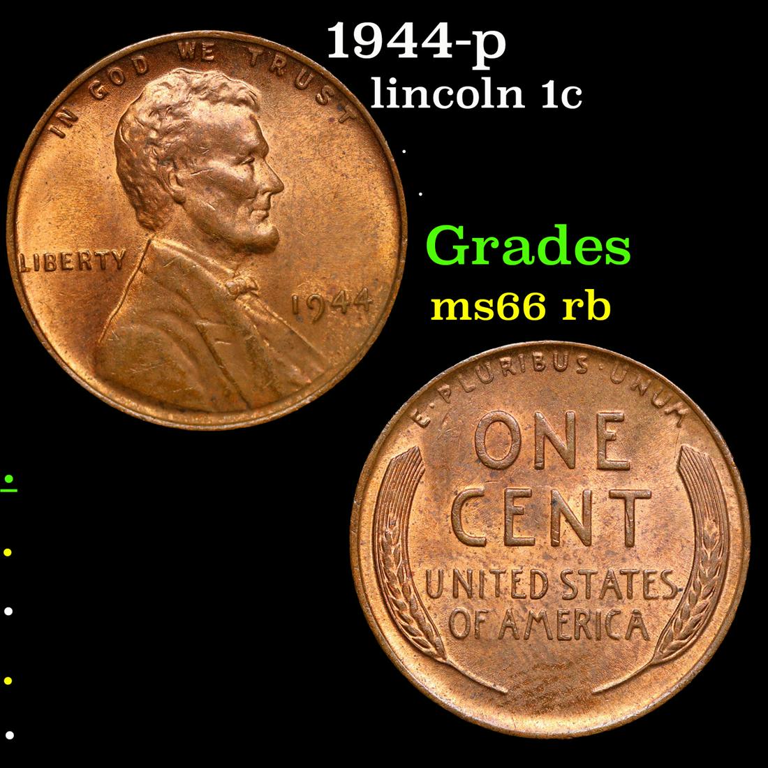 1944-p Lincoln Cent 1c Grades GEM+ Unc RB (1 of 3)