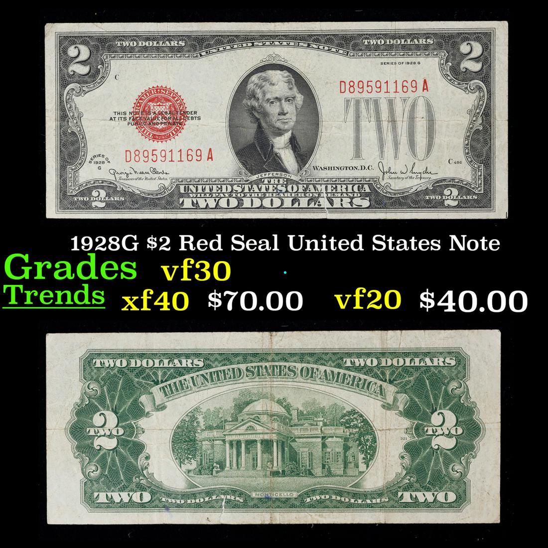 1928G $2 Red Seal United States Note Grades vf++ (1 of 3)