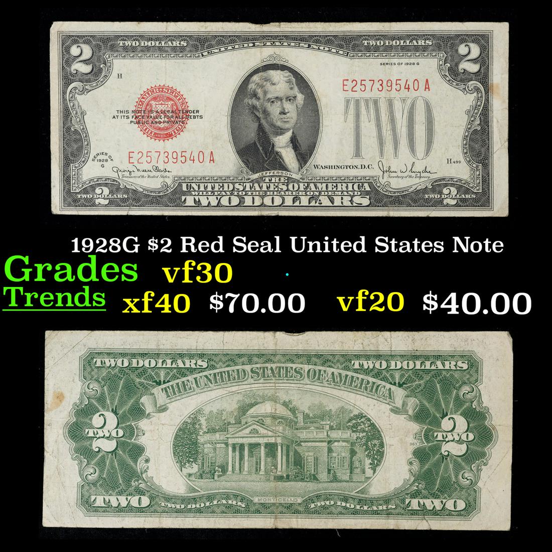 1928G $2 Red Seal United States Note Grades vf++ (1 of 3)