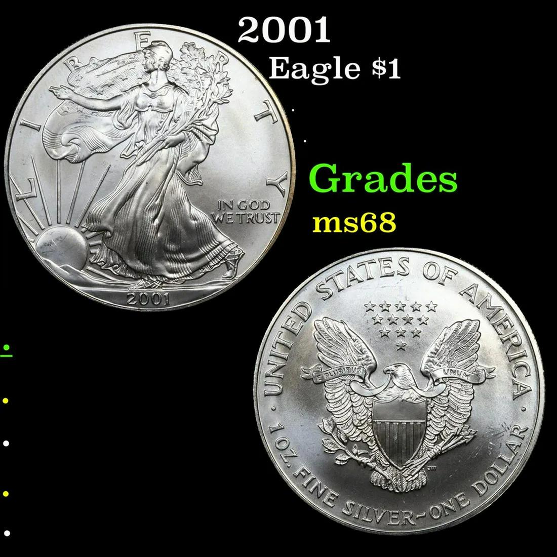 2001 Silver Eagle Dollar $1 Grades GEM+++ Unc (1 of 3)