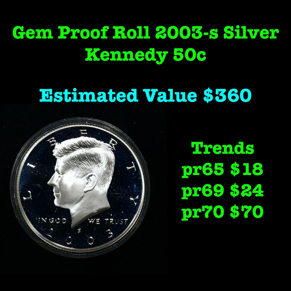 ***Auction Highlight*** Full Roll Of 2003-s Proof Silver Kennedy Half Dollars 50c 20 Coins (fc) (1 of 2)