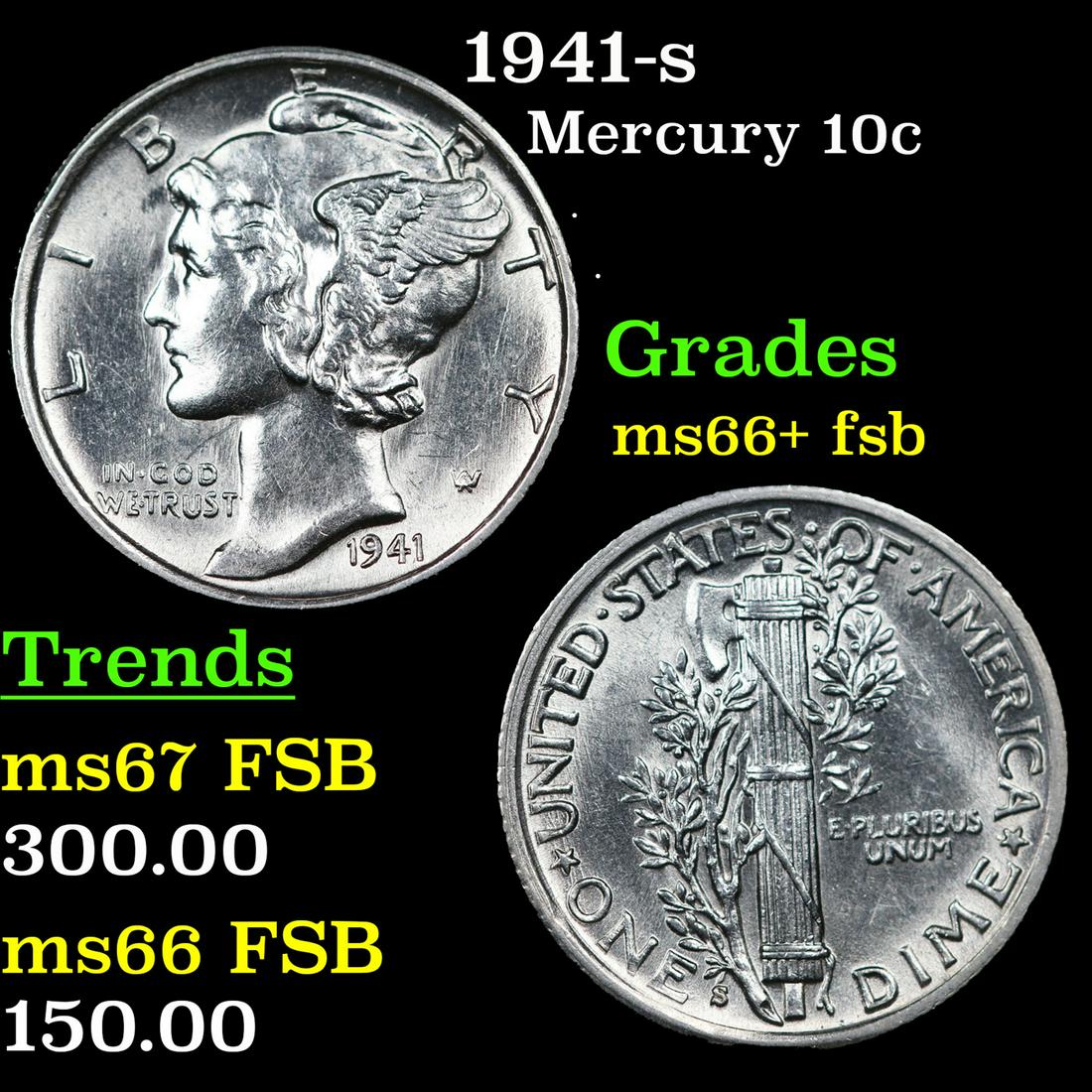 1941-s Mercury Dime 10c Grades GEM++ FSB (1 of 3)
