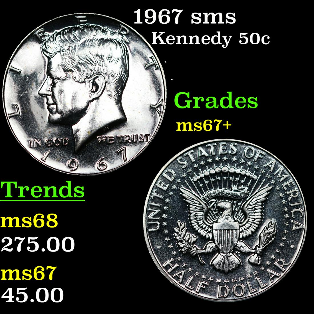 1967 sms Kennedy Half Dollar 50c Grades Gem++ Unc (1 of 3)