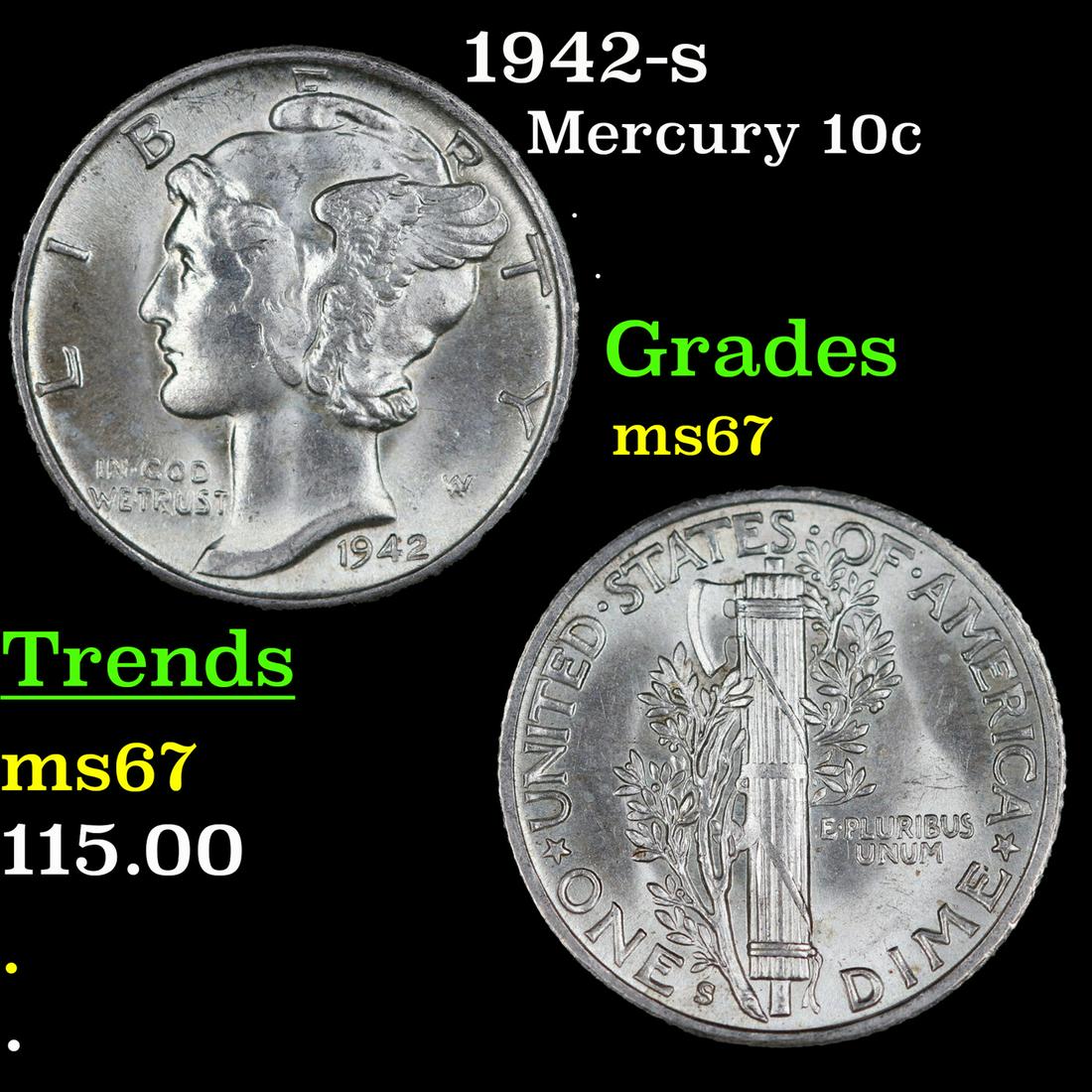 1942-s Mercury Dime 10c Grades GEM++ Unc (1 of 3)