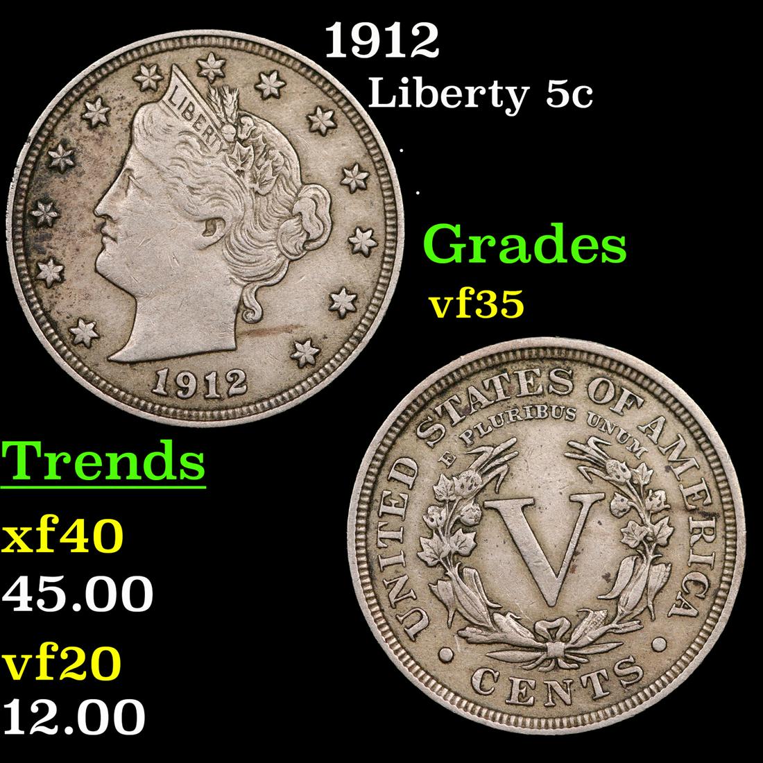 1912 Liberty Nickel 5c Grades vf++ (1 of 3)